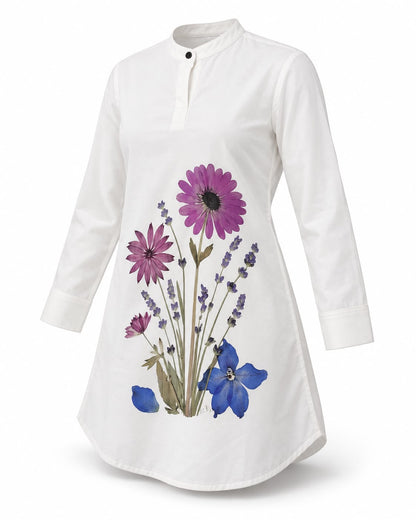 Elegant White Floral Kurti for Women with Purple
