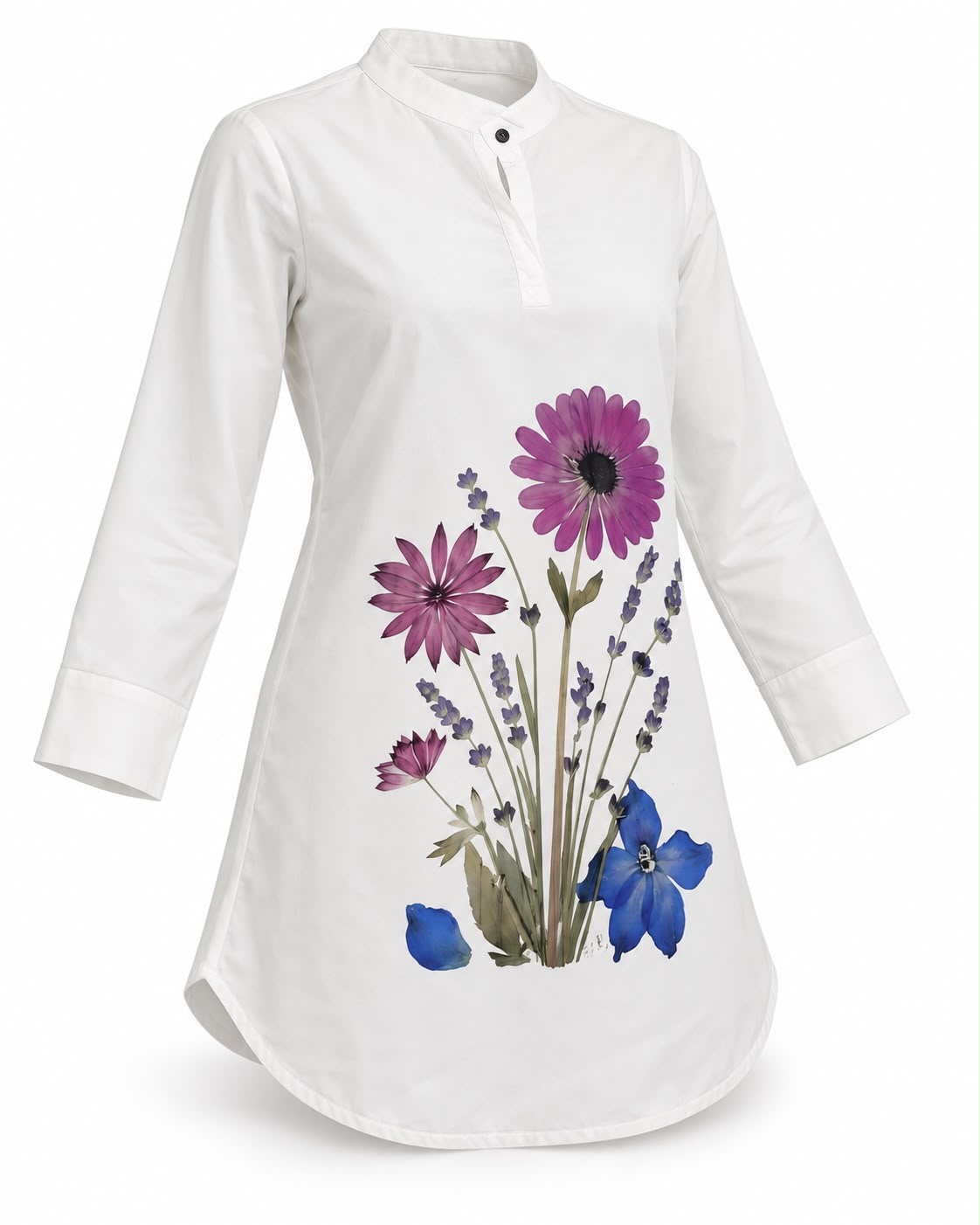 Elegant White Floral Kurti for Women with Purple