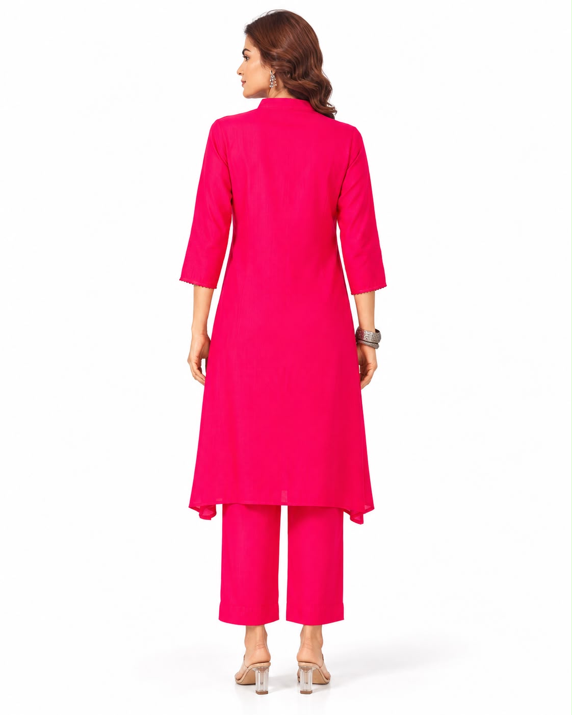 Elegant Fuchsia Pink Embroidered Kurta Pant Set for Women