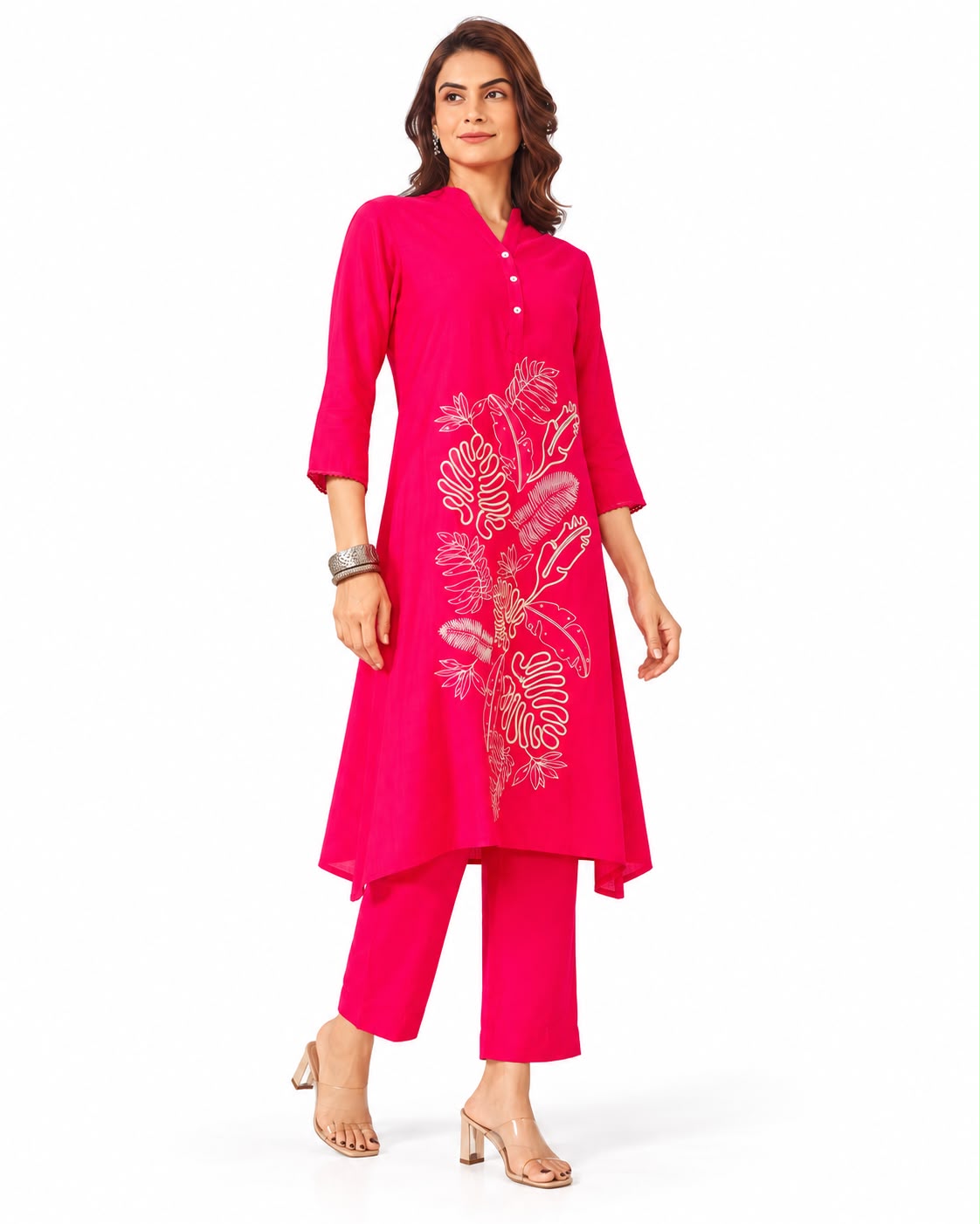 Elegant Fuchsia Pink Embroidered Kurta Pant Set for Women