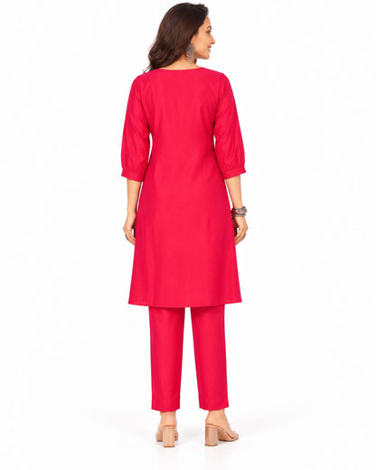 Elegant Fuchsia Pink Embroidered Kurta Pant Set for Women