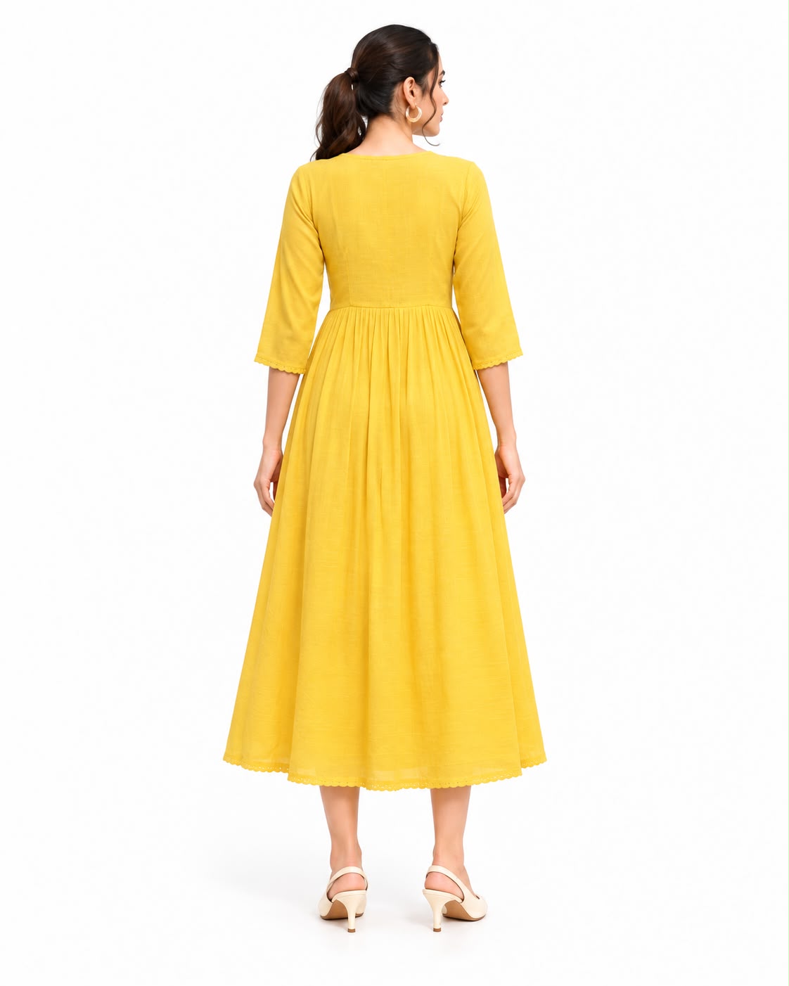 Elegant Mustard Yellow Floral Embroidered Anarkali Dress for Women
