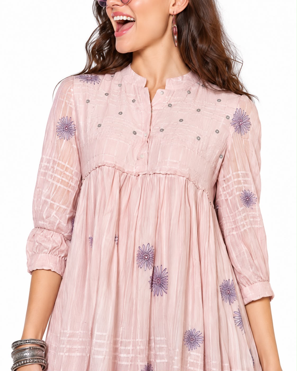 Elegant Blush Pink Floral Printed Anarkali Kurta for Women