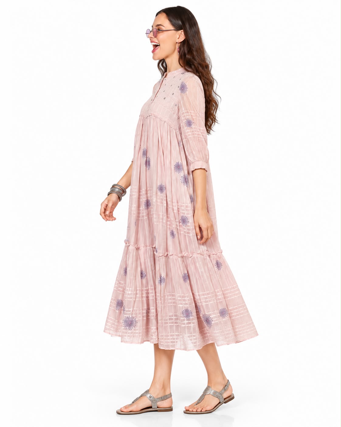 Elegant Blush Pink Floral Printed Anarkali Kurta for Women