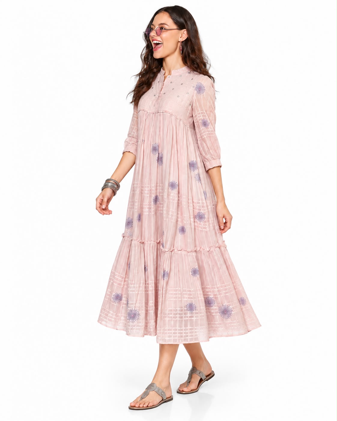 Elegant Blush Pink Floral Printed Anarkali Kurta for Women