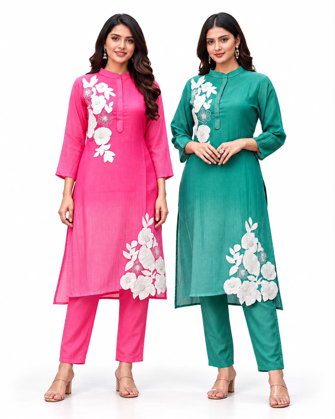 Women’s Floral Embroidered Straight Kurta Pant Set