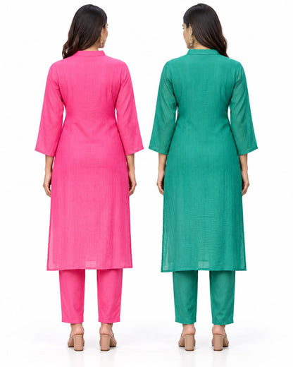 Women’s Floral Embroidered Straight Kurta Pant Set