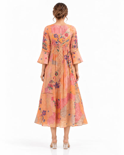 Elegant Multicolor Ethnic Dress with Flared 3/4 Sleeves