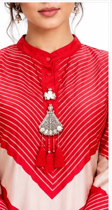 Women’s Red Asymmetric Kurta Pant Set