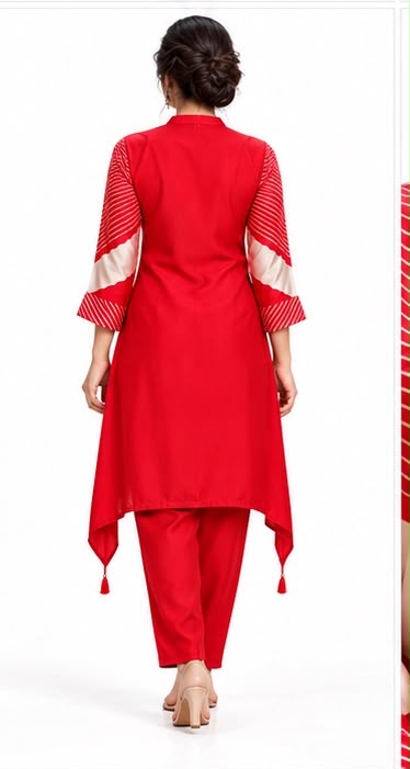 Women’s Red Asymmetric Kurta Pant Set
