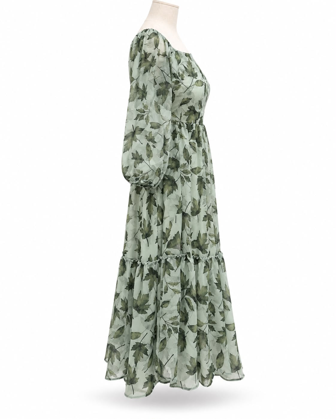 Sage Green Leaf Print Midi Dress
