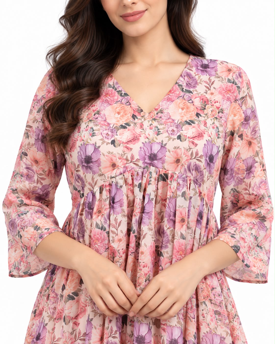 Pink & Lilac Floral Print Maxi Dress