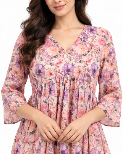 Pink & Lilac Floral Print Maxi Dress