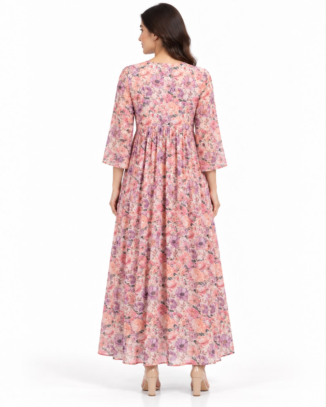 Pink & Lilac Floral Print Maxi Dress