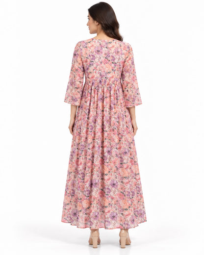 Pink & Lilac Floral Print Maxi Dress