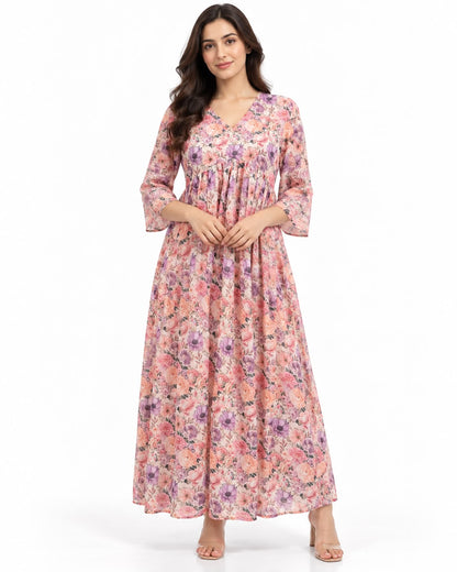 Pink & Lilac Floral Print Maxi Dress